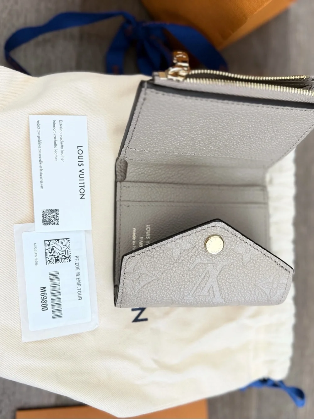 Louis Vuitton Turtledove Pebbled Envelope Wallet with Gold Button